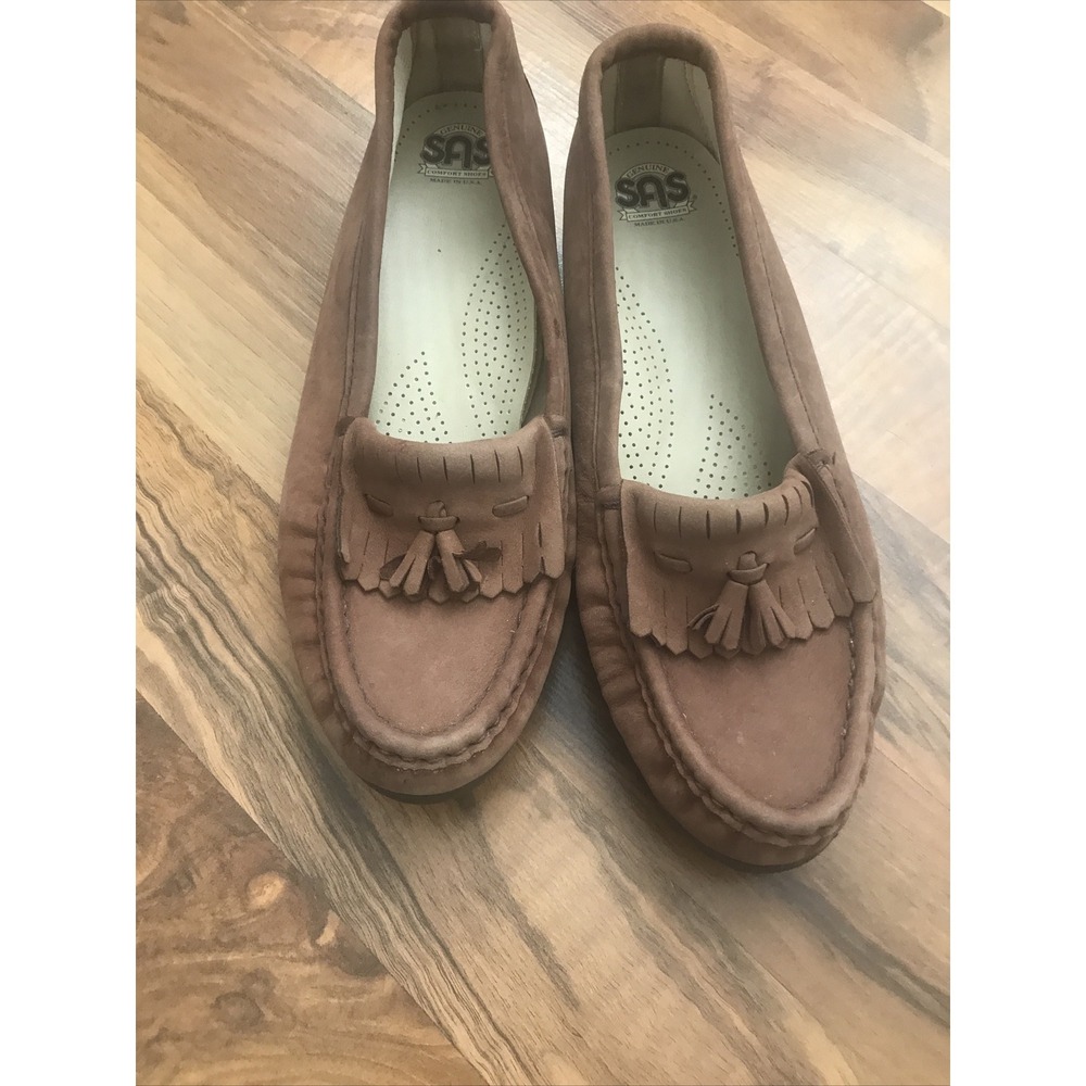 SAS Shoes Women's Size 7 N Slip On Soft Leather Moccasin Fringe Tan Comfort‎